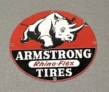 VINTAGE ARMSTRONG RHINO RHINOCEROS TIRES PORCELAIN SIGN CAR GAS AUTO OIL picture