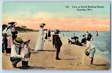 c1910's View At North Bathing Beach Shore Kids Family Kenosha Wisconsin Postcard picture
