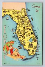 Come To Florida, State Map, Antique, Vintage Postcard picture