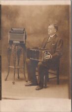 1910s Kansas City Studio Photo Postcard Older Man with Two ACCORDIONS / Musician picture
