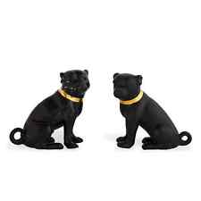 MadCap Cottage Glossy Black & Gold Porcelain CECIL PUG PAIR 5 x 9 x 5 Dog Lovers picture