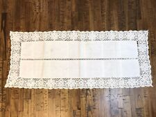 White 14”x34” Lace Trimmed Vintage Cutout embroidered Table runner Cotton blend? picture