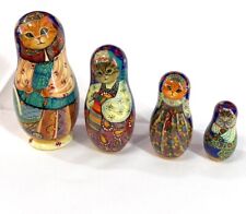 A. Baganova VTG Mama Cat with Baby KittenS Russian Hand Carved Hand Painted 4 Pc picture