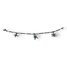 Vintage Sterling Silver Southwestern Charm Chain Bracelet Turquoise Thunderbird picture