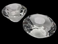 Diamond-shaped diamond-cut clear lead crystal taper candle holders pair 3-1/8
