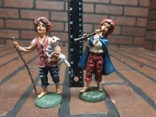 Vintage Nativity Christmas Figurine Italy Shepherd Boy with Lamb Pair picture