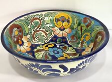VTG Talavera 10” Round Bowl Majolica Mexican Folk Art Hand Painted Floral picture