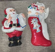 Vintage 3D Molded Plastic Santa Angel Christmas Decoration Wall Hanging Stocking picture