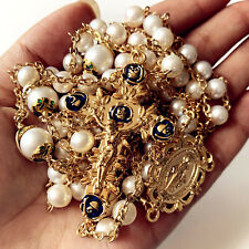 Gold Ladder to Heaven pearl beads Catholic Rosary crucifix cross necklace box picture