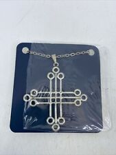 Vtg Large Bold Pewter Cross Pendant 2x2 Marked Fob Religious Jewelry W/Chain picture