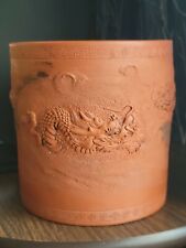 ANTIQUE JAPANESE Pottery Tokoname Terracotta DRAGON Flying CLOUDS Humidor no lid picture
