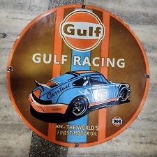GULF RACING PORCELAIN ENAMEL SIGN 30 INCHES ROUND picture