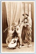 RPPC HAPPY JOHNNY & HANDSOME BOB HILLBILLY COUNTRY SINGERS FIDDLE HUMOR POSTCARD picture