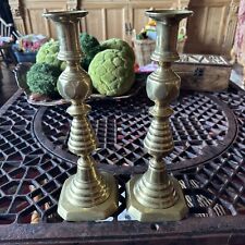 ANTIQUE 19thC ENGLISH DOUBLE BEEHIVE+DIAMOND BULB TALL BRASS CANDLESTICK w/EJECT picture