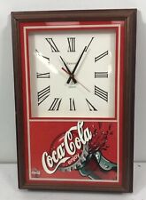 Vintage Hanover Coca Coke Collectible Quartz Wooden Frame Wall Clock 18x12 picture