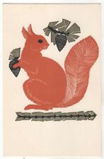 1972 SQUIRREL & Nut Decorative drawing PAINTING FOLK Animals RUSSIA POSTCARD Old picture