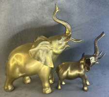 Pair Of Vintage 13.5” And 9.5” Brass Elephant Sculptures picture