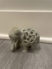 Vintage Soapstone Elephant Statue Figurine With Baby Inside Handmade Undercut picture