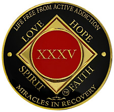 NA 35 Year, Red, Gold Color Plated Medallion, Narcotics Anonymous Medallion picture