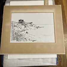 Vintage Matted Signed Geraldine Balsam - Block Island House on Shore Ocean picture