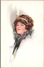 c1910s Artist-Signed COURT BARBER Postcard Pretty Lady Glamour Fashion / UNUSED picture