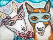 BULL TERRIER Original 9x12 Oil Pastel Painting Artist KSams Masquerade Dog Art picture