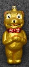 ADORABLE LARGE VINTAGE GOLD TEDDY BEAR CHRISTMAS ORNAMENT WITH RED NECK RIBBON picture