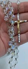 VTG Rosary Catholic Italy Religious Relic Silver Gold Crucifix Cross AB Crystal  picture