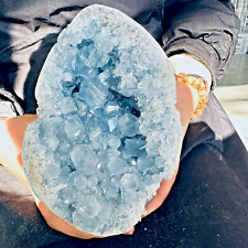 7.26LB Natural Beautiful Blue Celestite Crystal Geode Cave Mineral Specim 3300g picture