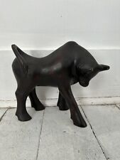 Vintage Hand Carved Polished Wood Bull Sculpture  picture