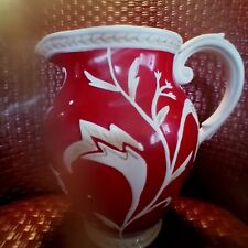 Fitz and Floyd Pitcher Jug Town & Country, Hand Crafted Red White 12 Cups 96 Oz. picture
