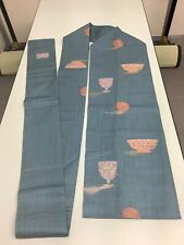 Japanese Vintage Kimono Nagoya Obi pure silk dark blue embroidery 142.5x12.2inch picture