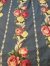 Vintage 1940’s Cotton Fabric Drapery Panel FLORAL Bouquet 1930’s Blue Roses NICE picture