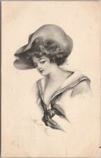 Artist-Signed MAY FARINI Postcard Pretty Lady / Large Hat / Low-Cut Top - 1911 picture
