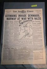 VINTAGE NEWSPAPER HEADLINE ~WORLD WAR 2 GERMANY INVASION DENMARK START WWII 1940 picture