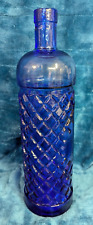 Vintage Cobalt Blue Glass Bottle Diamond Pattern picture