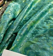 Rare Vintage Teal Brocade Ocean Flower 50s Upholstery Fabric By Yard picture