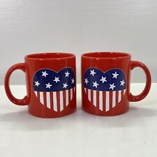 Vintage Waechtersbach American Flag Heart Red Mug Made In Germany Set of 2 picture