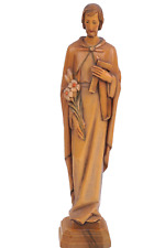 Vtg ANRI St. Joseph the Worker w/ Lilies Hand Carved Sculpture Nativity 10.5