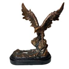 Ebros Patriotic American Bald Eagle Sculpture Figurine Wooden Base Bronzed Resin picture