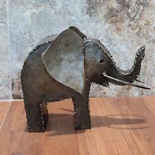 Vintage Metal Welded Elephant Sculpture Trunk Up Rustic Decor picture
