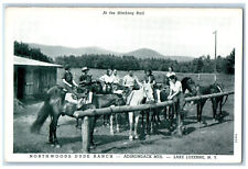 c1940's At Hitching Rail Horses Northwoods Dude Ranch Lake Luzerne NY Postcard picture