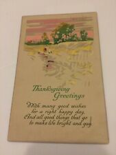 C. 1918 Vintage Thanksgiving Art Deco Postcard Scenic with Poem picture