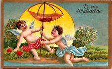 Valentine's Day Postcard Cherubs Using a Net to Fish for Heart from Water picture