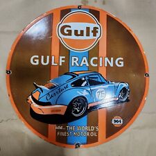 GULF RACING PORCELAIN ENAMEL SIGN 30 INCHES ROUND picture
