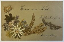 Gruss aus Tirol Antique Handmade Dried Flower Postcard, Posted, Helvetia Stamp picture