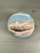 Beautiful Blue Agate Sphere with Druzy filled Geode pocket 846g 87.3mm. Lot 222  picture