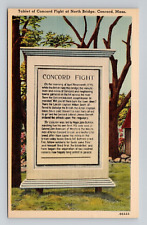 Postcard Concord Fight Tablet Massachusetts MA, Vintage Linen O3 picture