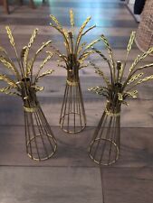 Hollywood Regency Sheaf of Wheat Taper Candle Holder Set Of 3 MCM 18 in see pics picture
