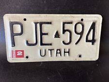 Vintage License Plate Utah PJE 594 White/ Black Letters 1977 Matching Set picture